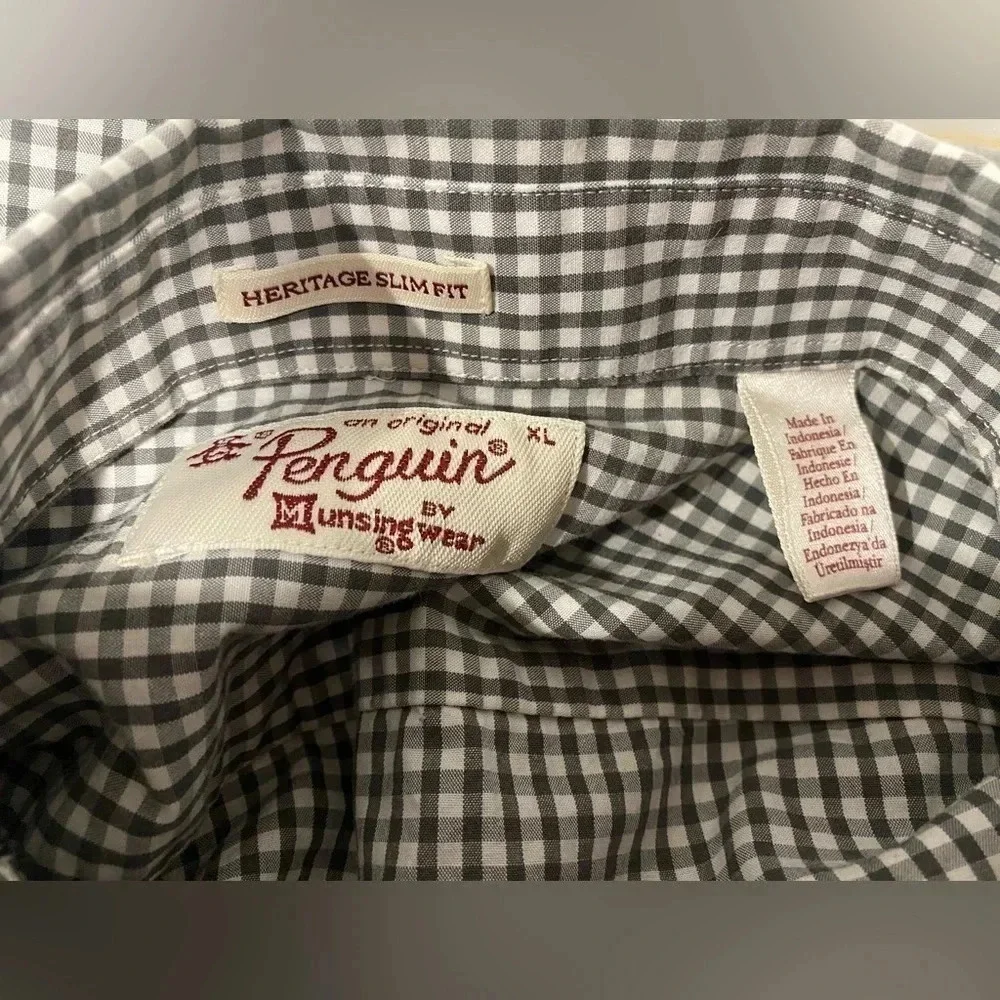 Original Penguin Men’s Casual Button Down Shirt Plaid Heritage Slim Fit Size XL
